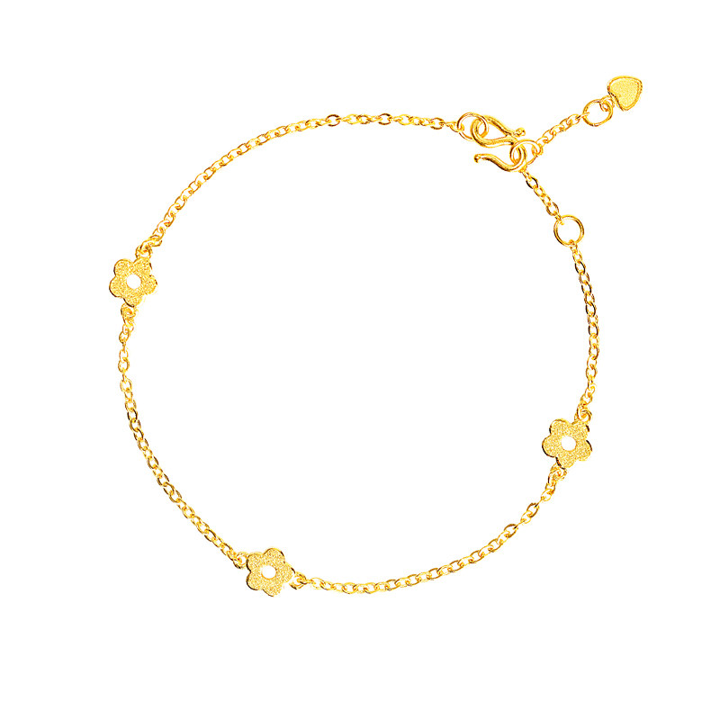 黄金手链足金磨砂小花2022新款情人节礼物细款计价黄金手链