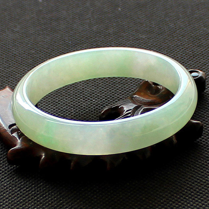 老坑翡翠白底青飘阳绿贵妃手镯a货冰糯种飘花细条阳绿椭圆玉镯54