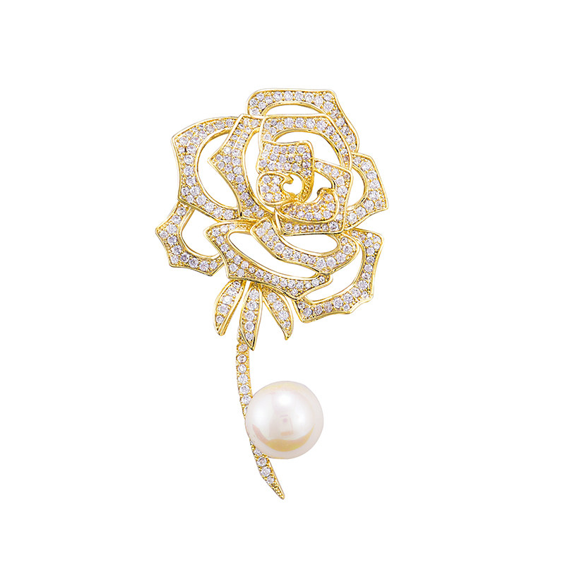 别针xm设计师天然珍珠高档玫瑰花胸针日韩奢华胸针