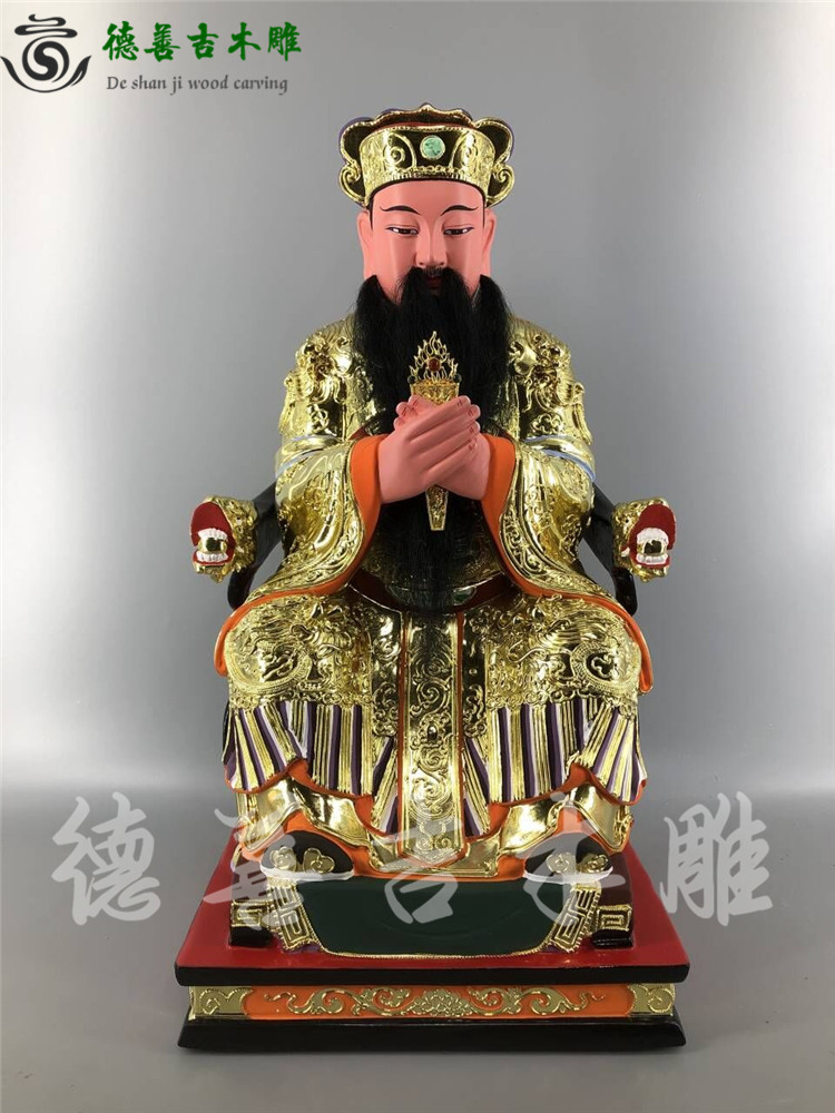 神像木雕城隍爷境主公道教樟木手工漆线雕德木雕