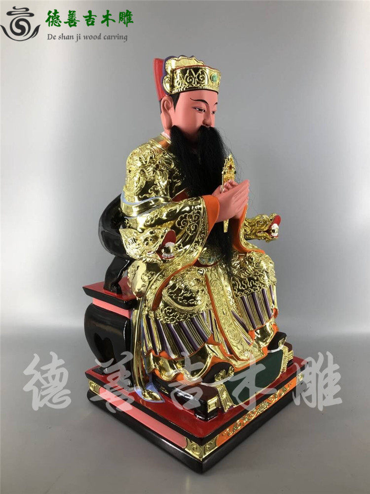 神像木雕城隍爷境主公道教樟木手工漆线雕德木雕