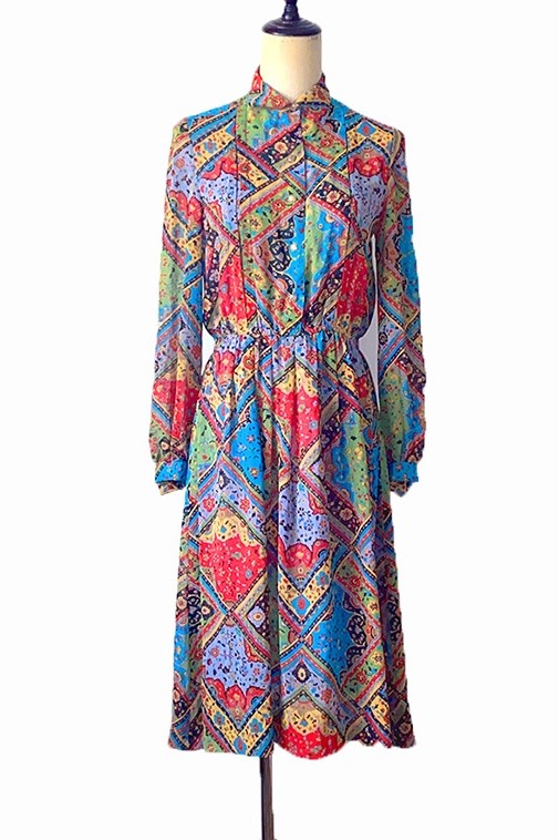 vintage复古裙装质感连衣裙a字裙粉色黑色小众圆领中长裙日本制