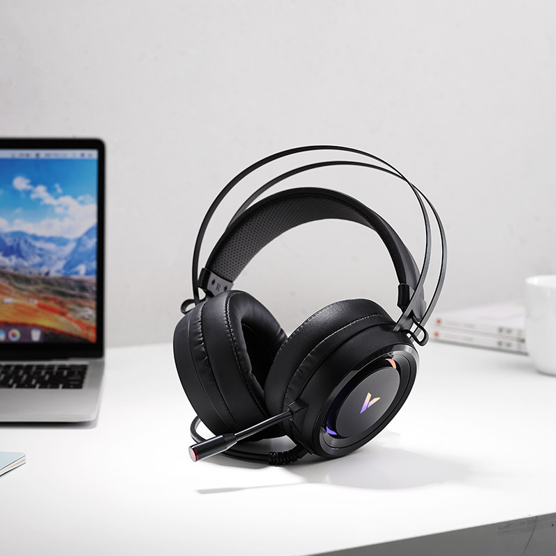 雷柏vh500游戏耳机头戴式电竞吃鸡游戏带麦克风rgb发光台式耳机