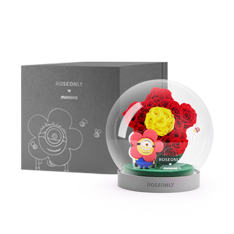roseonly永生玫瑰小黄人联名款圆20cm爱人朋友礼物永生花