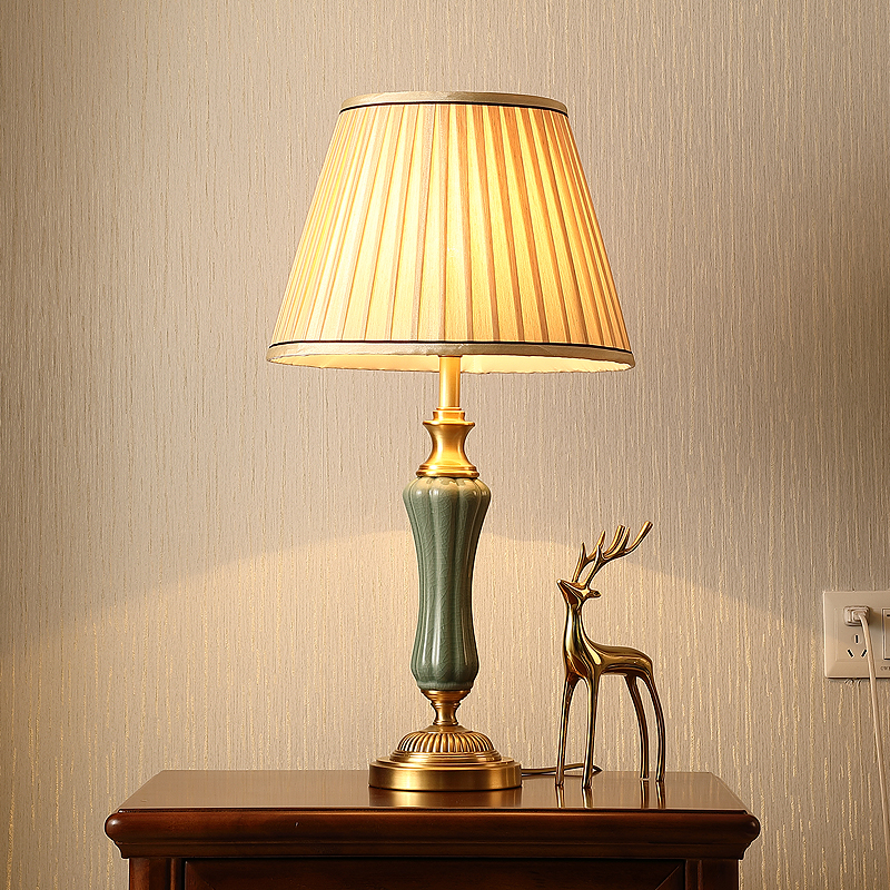美式简约卧室床头灯全铜台灯温馨时尚装饰水晶台灯高档欧式床头灯