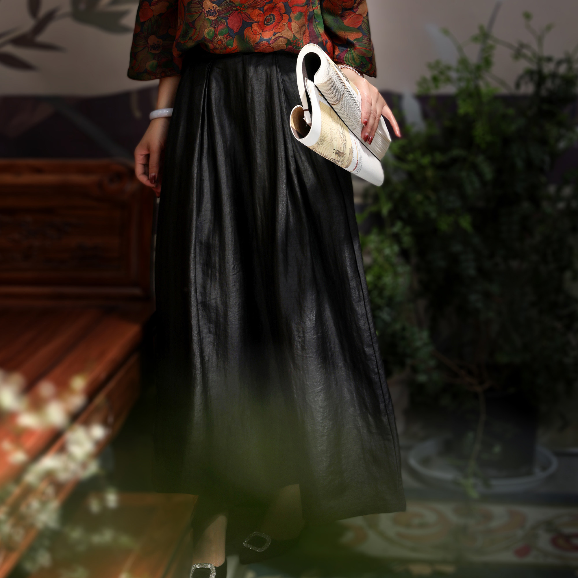 龟纹半裙芸间起舞正常香云纱中国风女装茶服半身裙