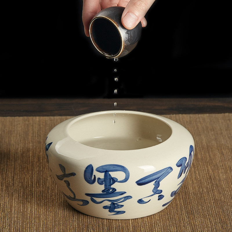 栖凤居手工手绘建水茶洗水洗中式陶瓷水盂茶盂茶道