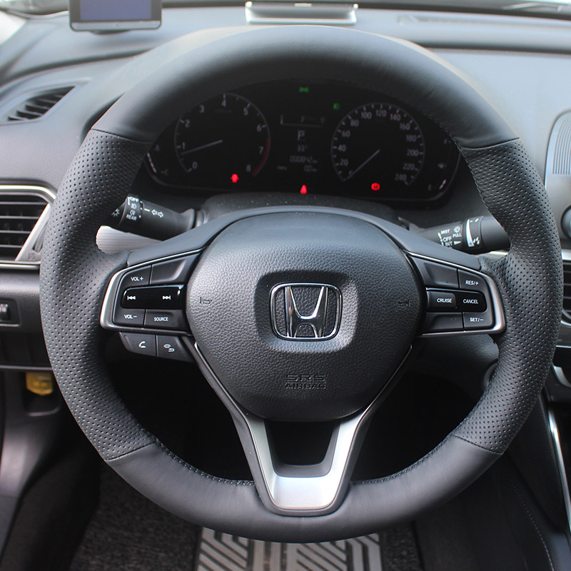本田凌派方向盘翻毛真皮手缝雅阁飞度crv德凌方向盘套