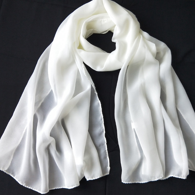 超大雪白沙滩巾长款 百搭真丝薄围巾米白色雪纺纱巾 白色丝巾女夏季