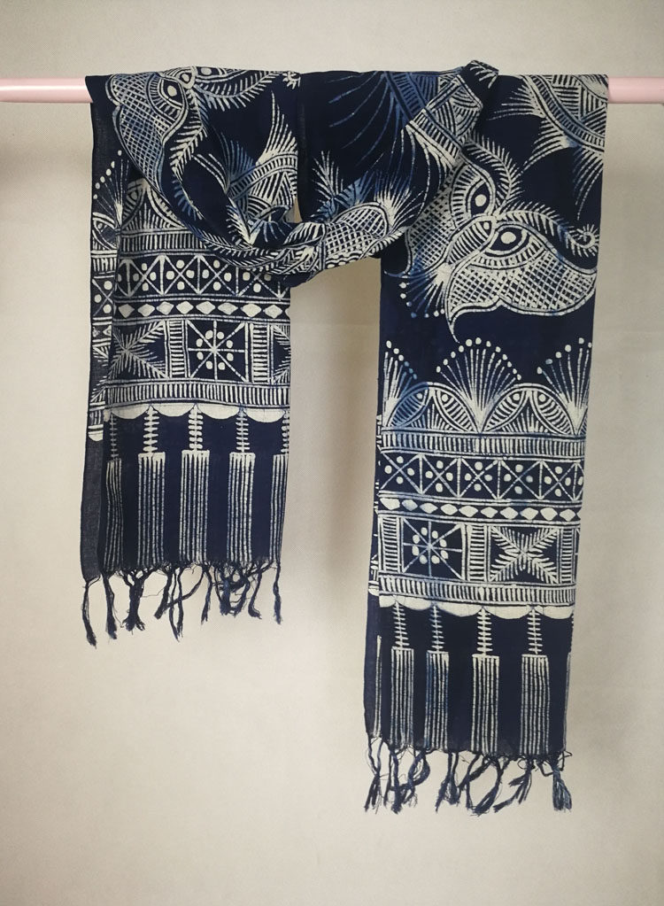 蜡染围巾定制纯棉土布围脖非遗工艺天热植物苗族蜡染