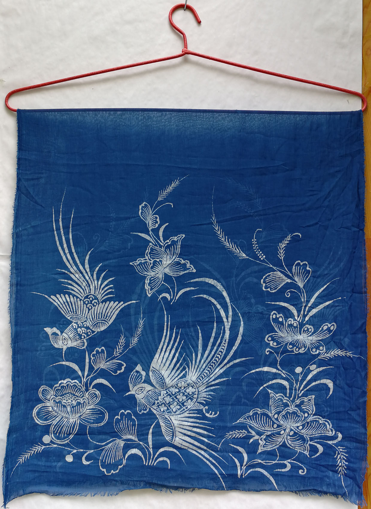 蜡染围巾苗族定制植物非遗礼物冬款全棉天蓝色苗族蜡染