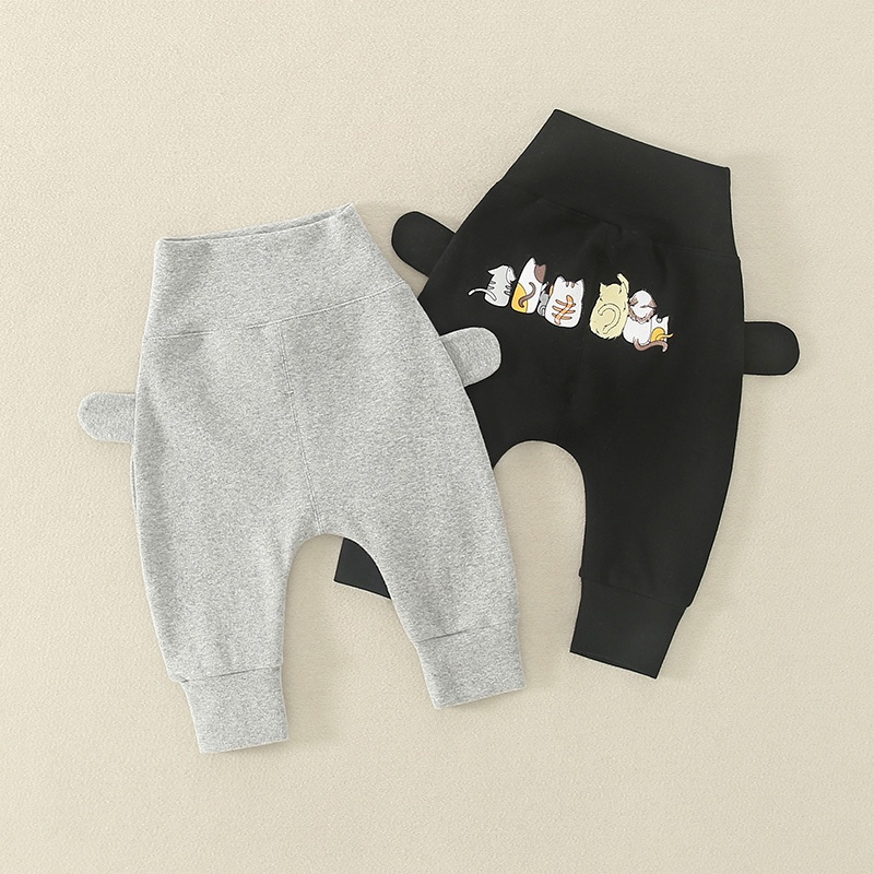 婴幼儿1纯棉大PP裤高腰护肚面包裤3纯色裤子单穿薄款2022春秋加绒