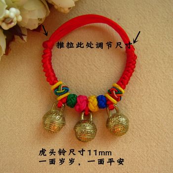 Tiger head copper bell baby baby bell anklet red rope toddler bell anklet female open bell antique bracelet