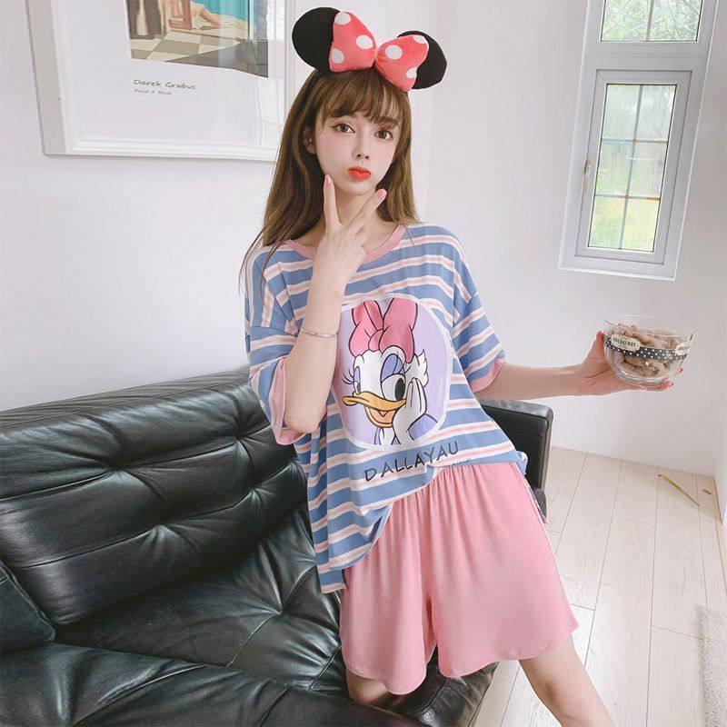 唐老鸭卡通网红可爱薄款套装家居服大码黛西纯棉睡裙