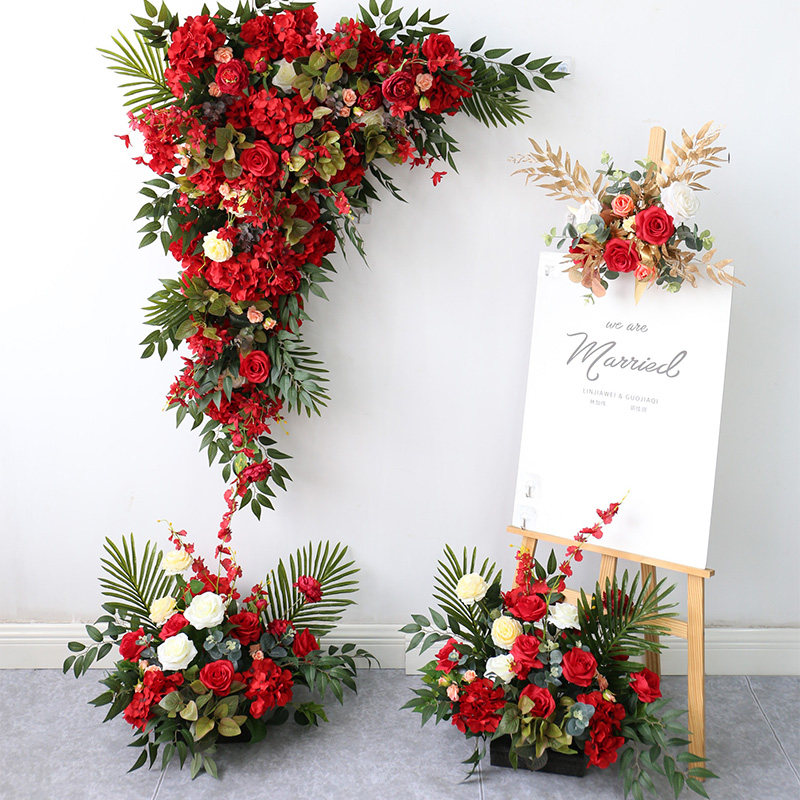 装饰婚礼拱门花排三角路引花球舞台背景橱窗婚庆绢花