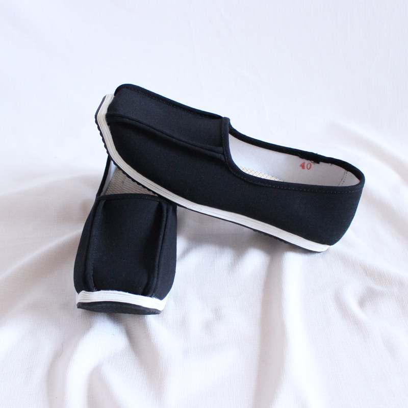 古装汉服鞋婚鞋男古风翘头履皂平底千层防滑布鞋