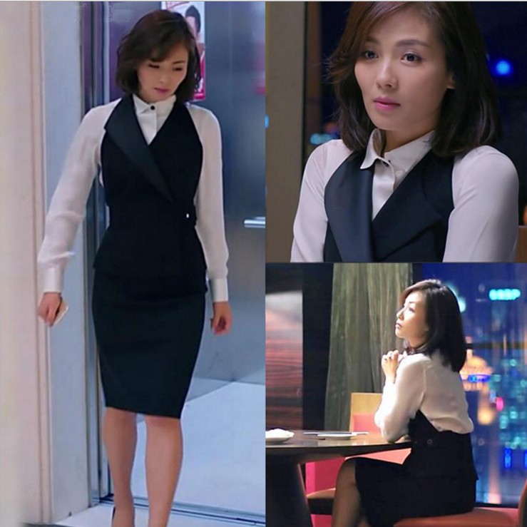 同款欢乐颂安迪刘涛乔安戚薇黑白白色露背马甲职业女裙套装