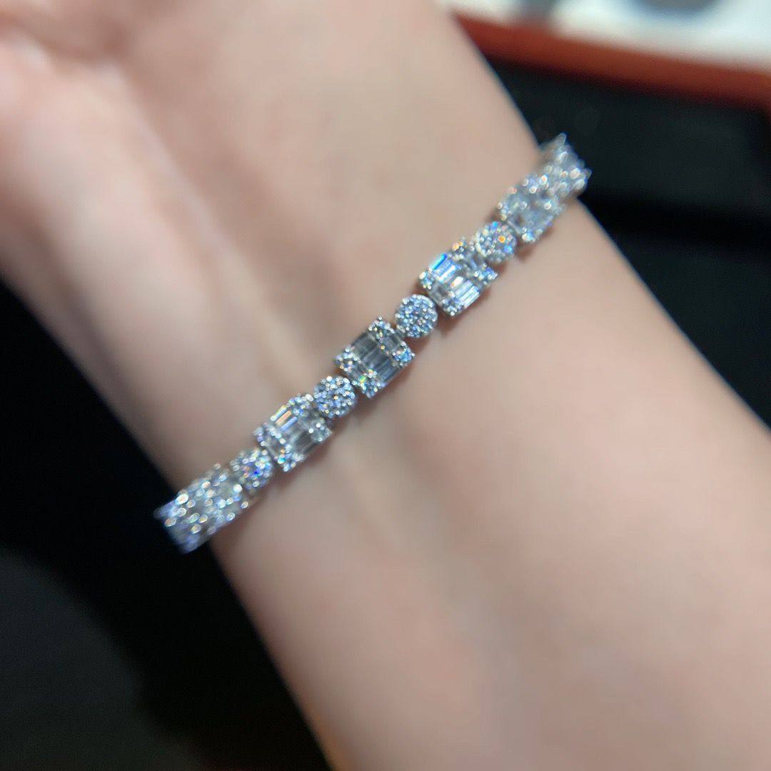 切割方钻石原创手链钻石多元素方钻满钻镀金纯银手链