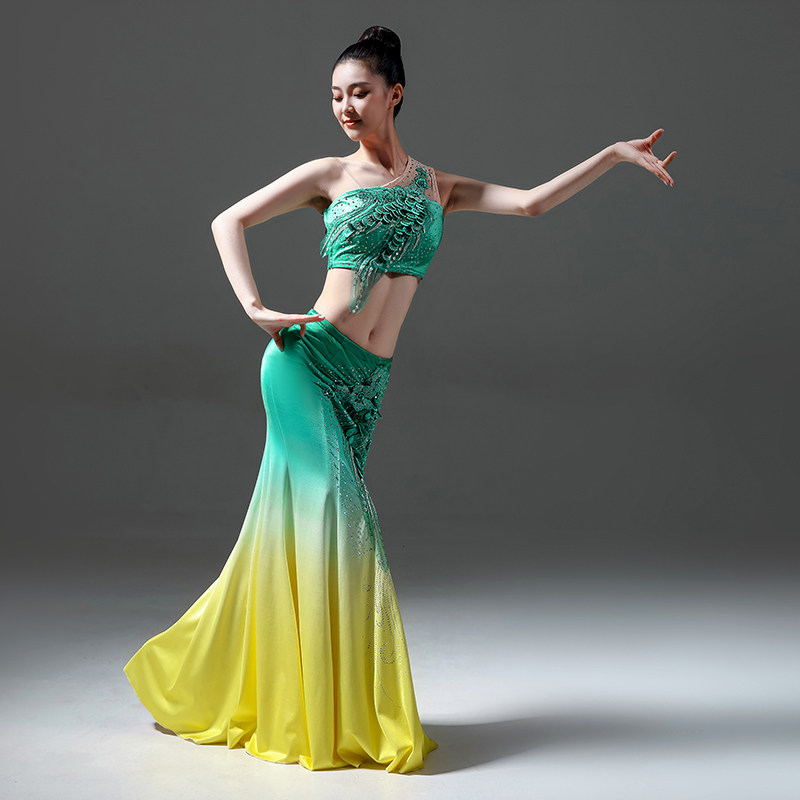 舞蹈2022新款傣族服女表演修身孔雀舞鱼尾裙艺民族服装