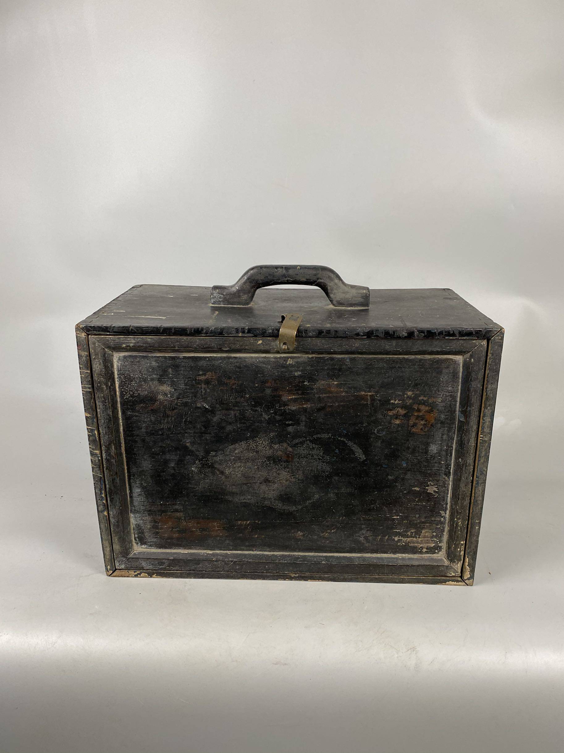 摆设收藏清代黑漆木柄老书盒文玩古玩古董摆件通花板