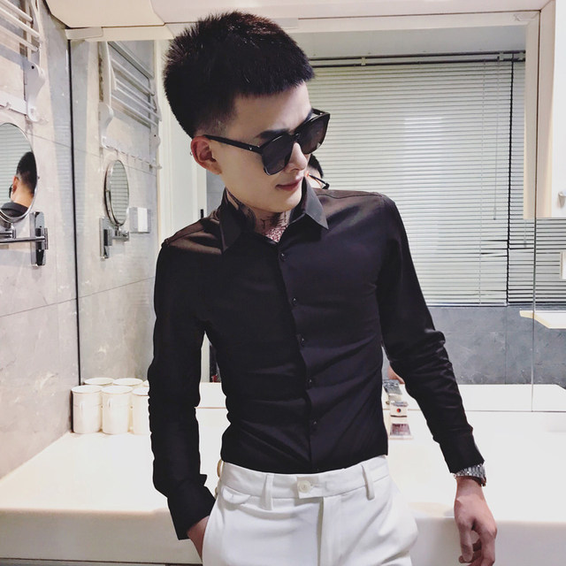 LES small size men's shorty long-sleeved shirt men's size XS size solid color business shirt dress shirt slim fit LES small size men's shorty long-sleeved shirt men's size XS size solid color business shirt dress shirt slim fit