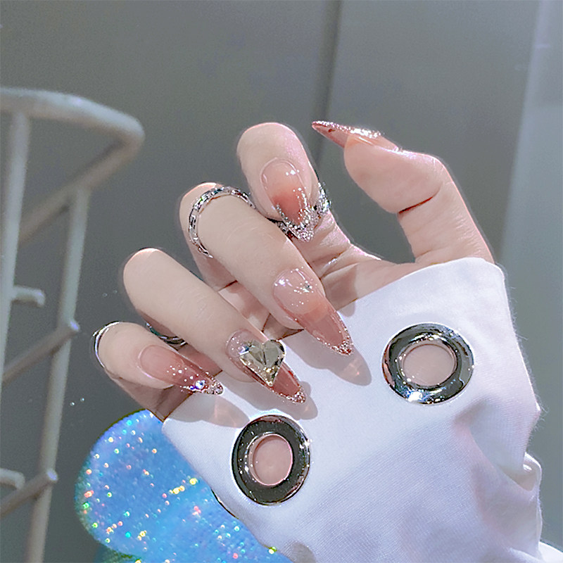 香槟水钻显白欧美长款指甲手工定制光疗成品美甲工具