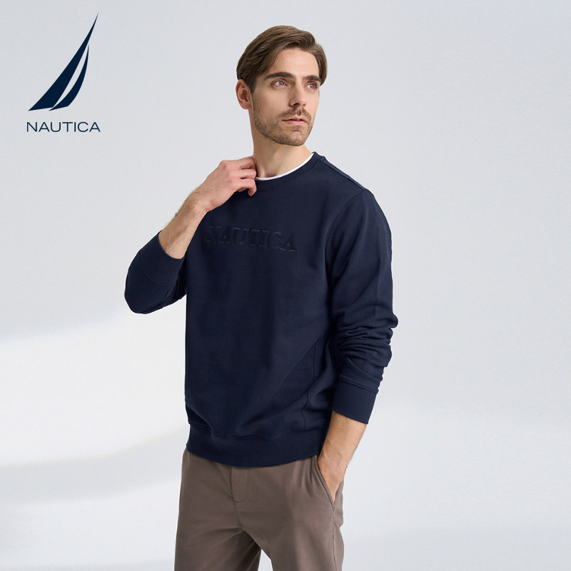 nautica诺帝卡男装秋冬新品休闲简约棉氨带弹圆领卫衣ke2400