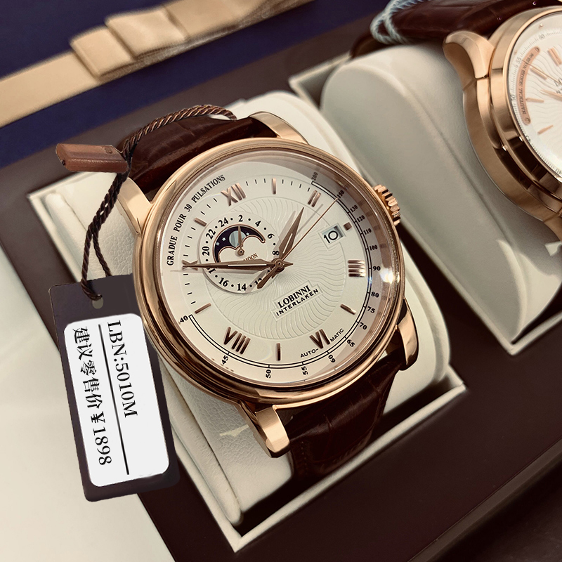 罗宾尼正品男士手表大表盘手表男商务机械表男夜光精钢防水全自动