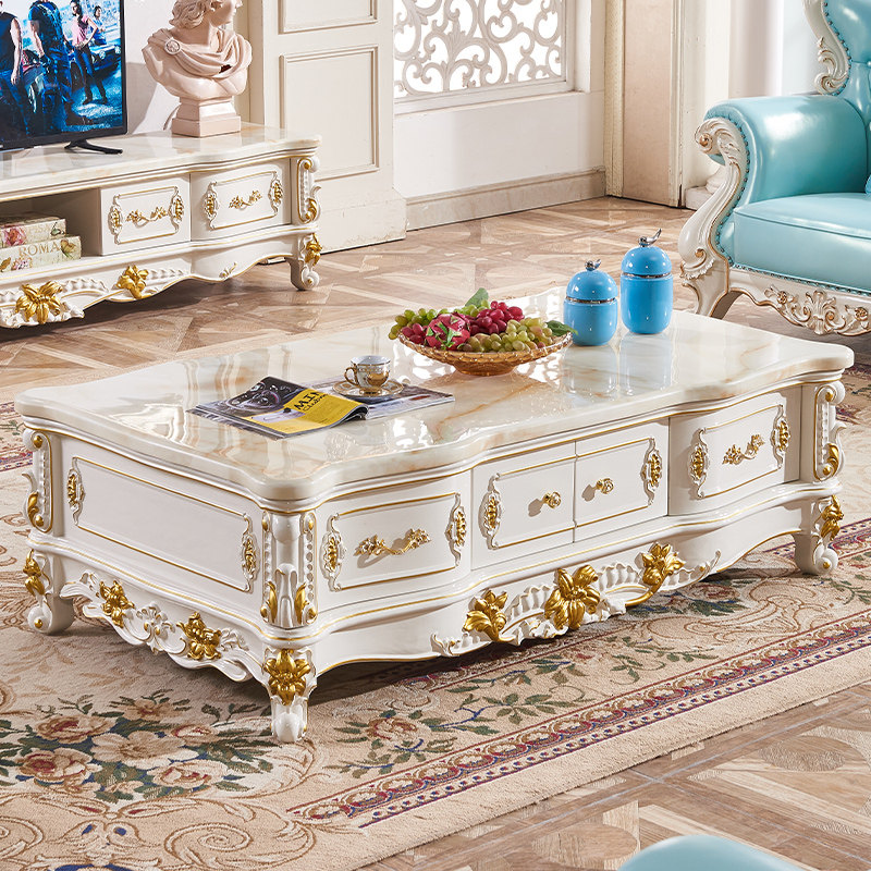 欧式茶几电视柜组合奢华家用茶台法式客厅大理石茶几