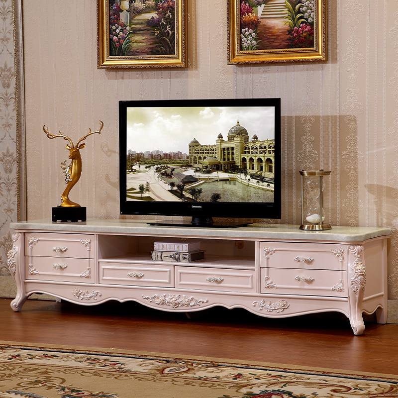 欧式大理石电视柜茶几组合实木雕花原木设计奢华电视柜