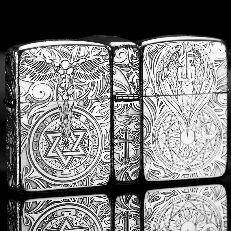 正品打火机zippo正版防风纯银1941b五面雕刻守护天使zippo