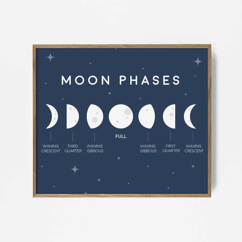moonphase月相卡通科学海报卧室儿童教室大幅装饰现代装饰画