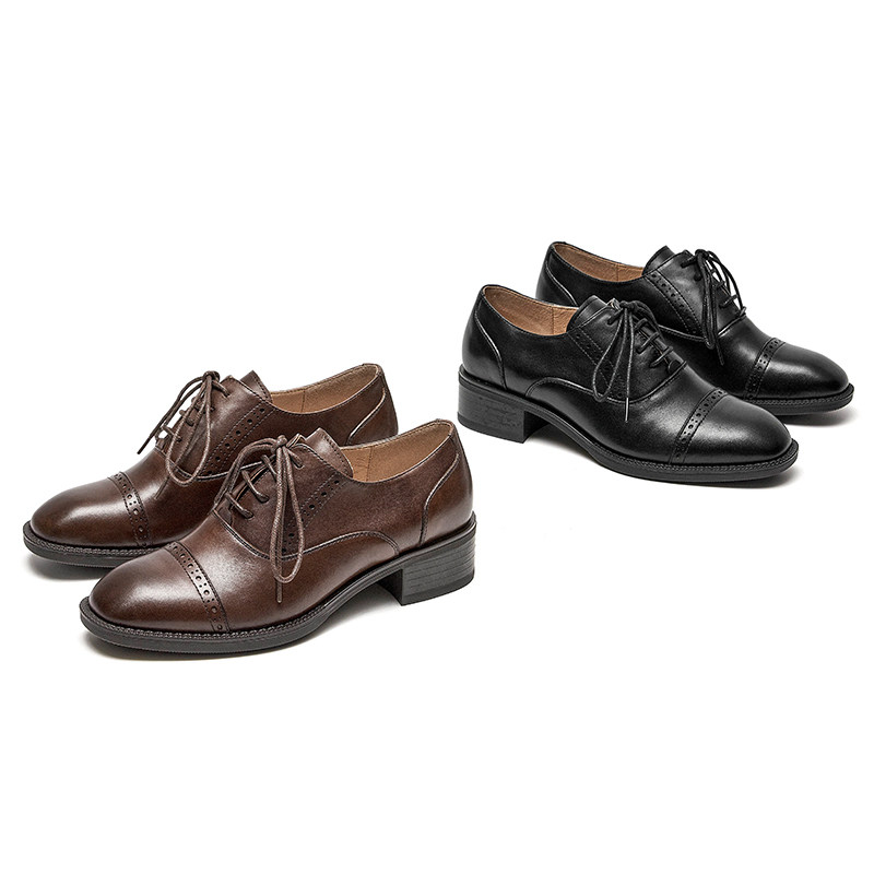 beau单鞋女春秋中跟黑色小皮鞋法式英伦风牛津鞋粗跟复古女鞋