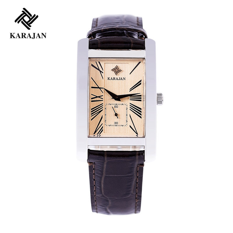 卡拉扬正品男士手表 潮流时尚方形防水石英表男表 男款真皮皮带表