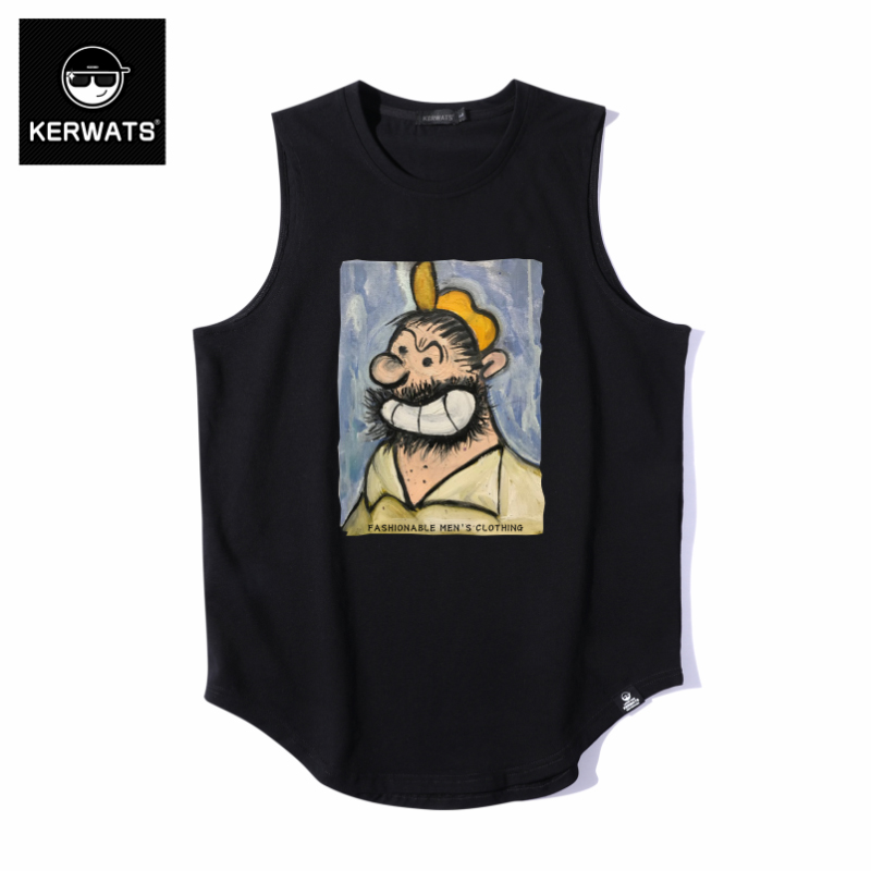 KERWATS韩版大嘴水手油画潮牌印花无袖球衣t恤大码跑步纯棉背心男