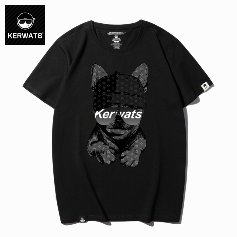 KERWATS大码男装t恤胖子情侣短袖小狗动物印花加肥加大宽松衣服潮