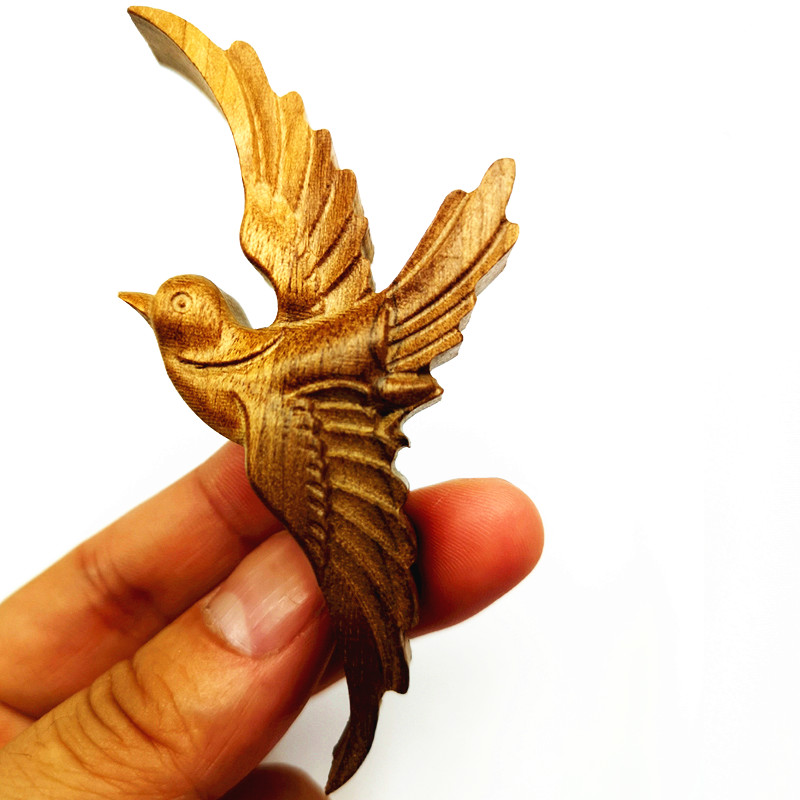 木雕摆件雕刻工艺品装饰画家具贴花角花小飞鸟形状木雕