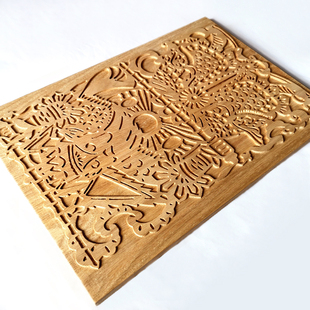 美国红橡木年画拓印板 实木雕刻浮雕阳刻凸起儿童拓印画模板 定制-领