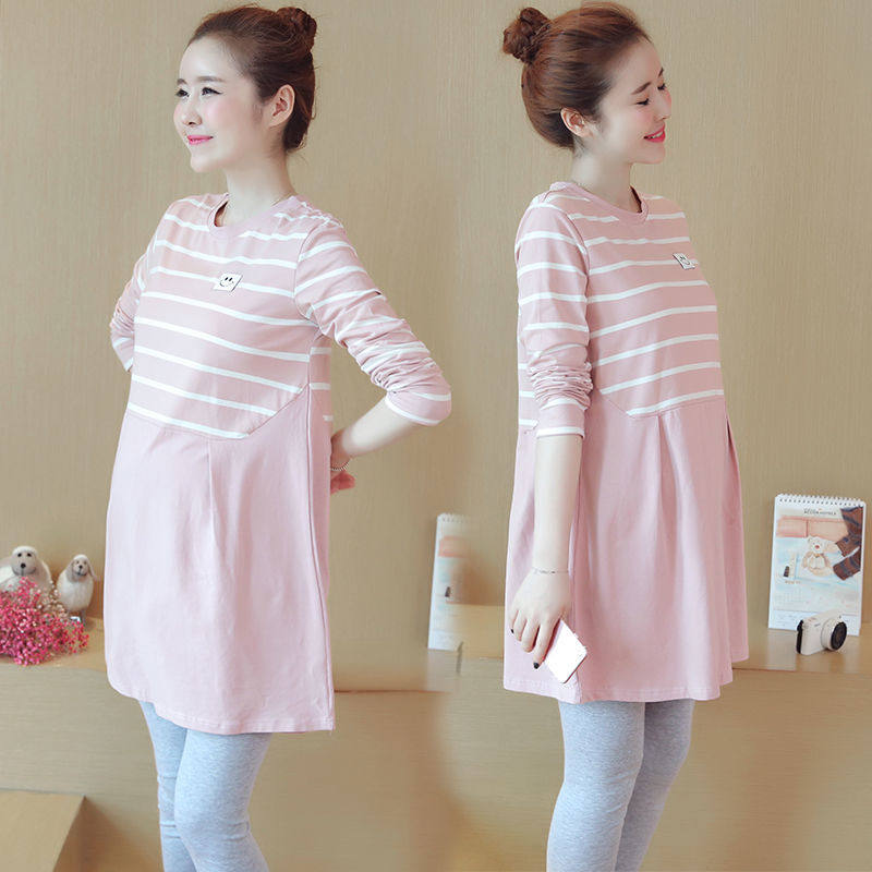 孕妇装春秋装套装2020新中长款袖宽松大码连衣裙上衣两件套潮外穿