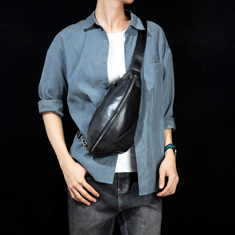 胸包maiway麦为韩版潮头牛皮户外斜挎包男胸包真皮胸包