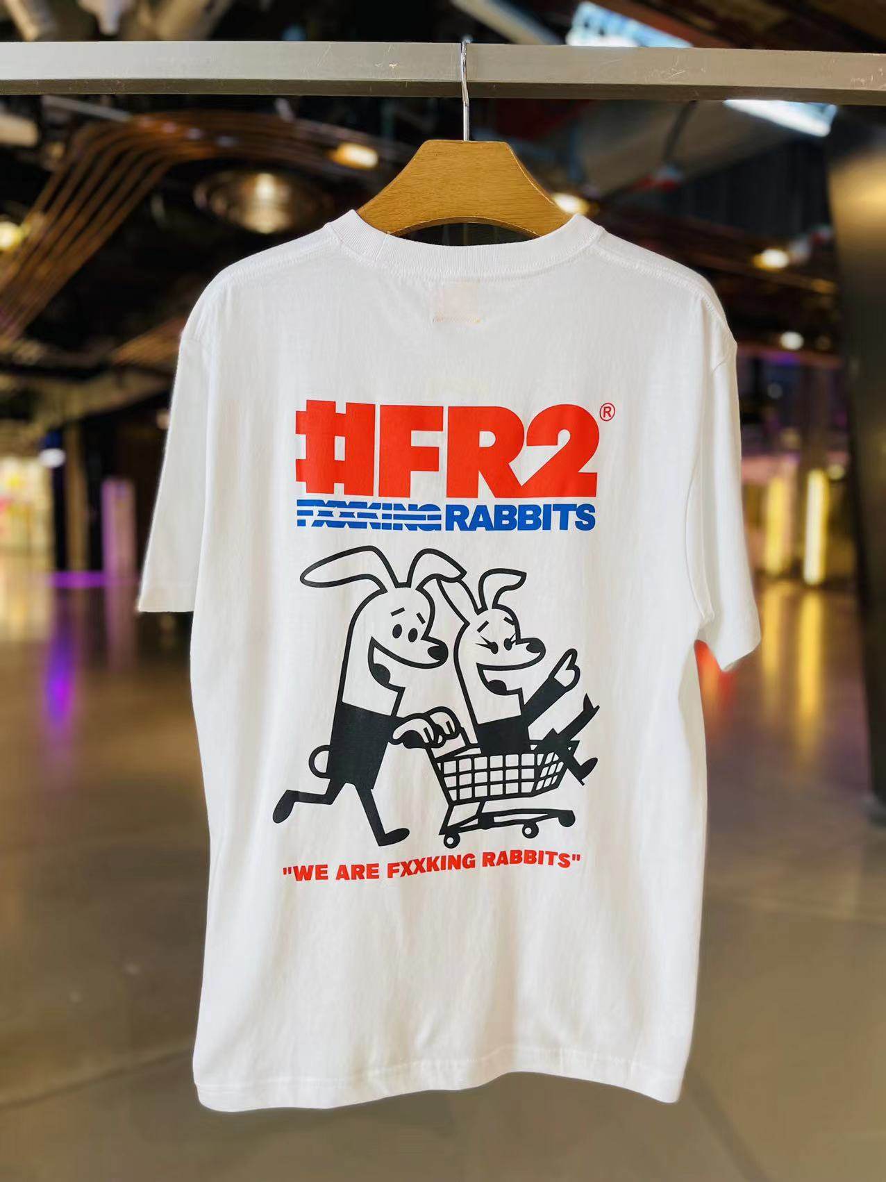 fr2短袖fxxking rabbits购物狂街头休闲宽松嘻哈卡通兔子小标男女
