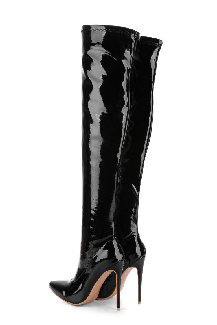 性感超高跟漆皮过膝靴显瘦细跟长靴大码43 44 45 46 47 48码长靴