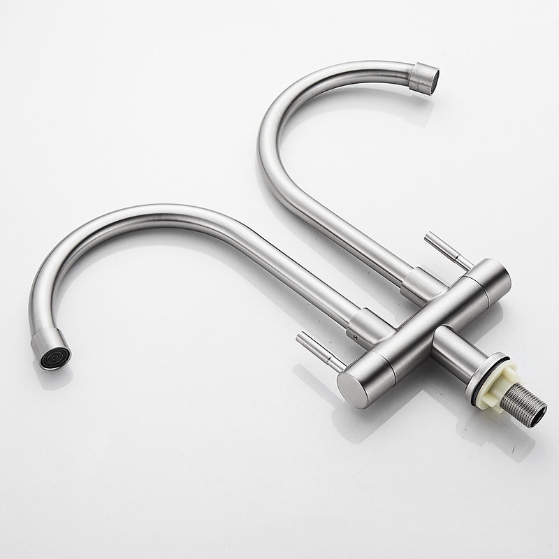 厨房单冷双管双出水龙头洗菜盆双头双开关双把双控不锈钢水槽龙头