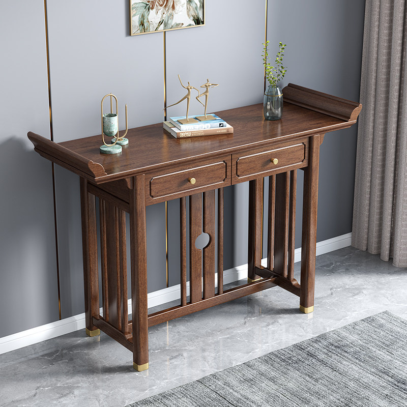 玄关新中式供桌条案书房翘头案客厅条桌胡桃木香案玄关台