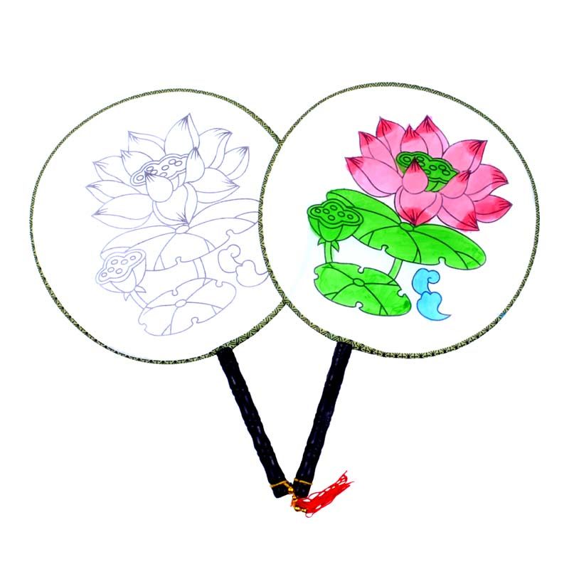 空白填色扇子儿童绘画diy团扇圆扇宫扇手绘扇子