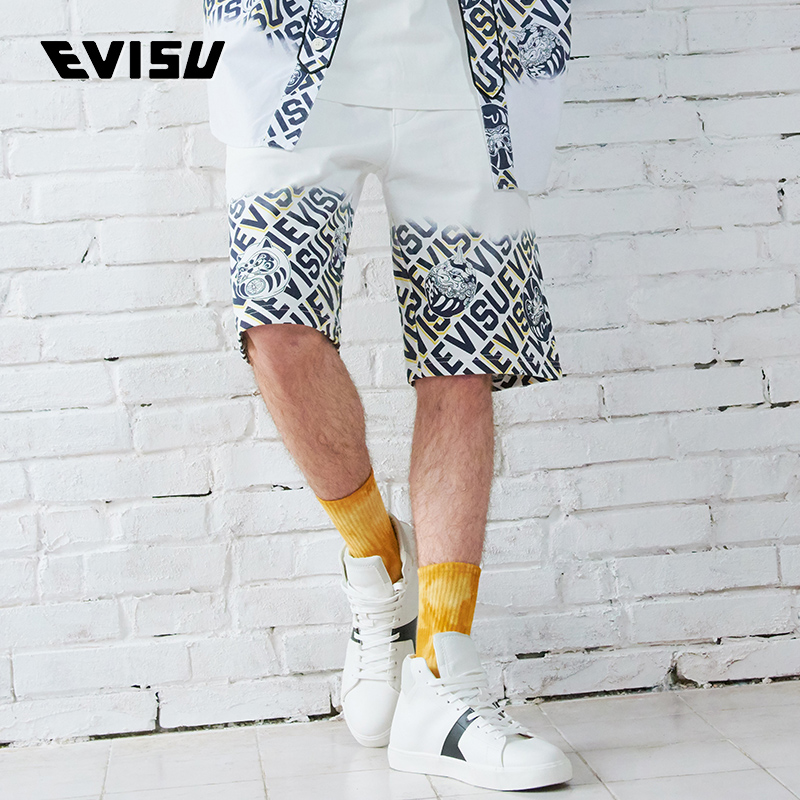 EVISU 2022年夏季新款 男士渐变满地Logo及达摩印花运动短裤