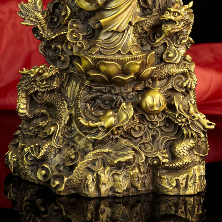 纯铜九龙观音佛像摆件观世音菩萨铜像镇保平安家居摆件