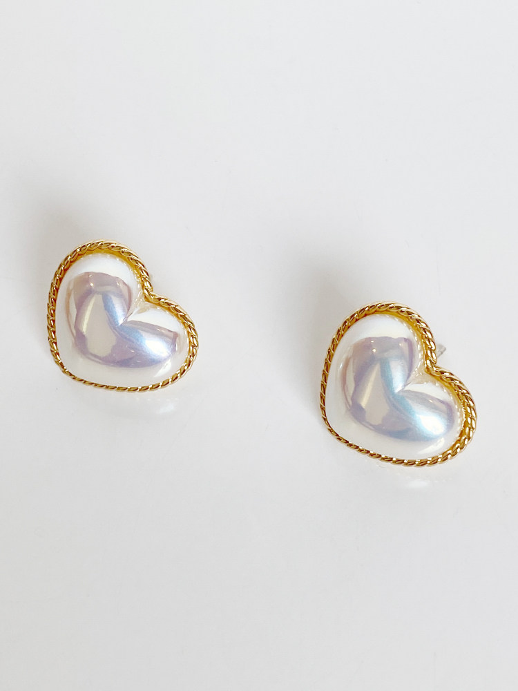 standii手作质感贝母珍珠爱心耳钉气质百搭复古耳钉