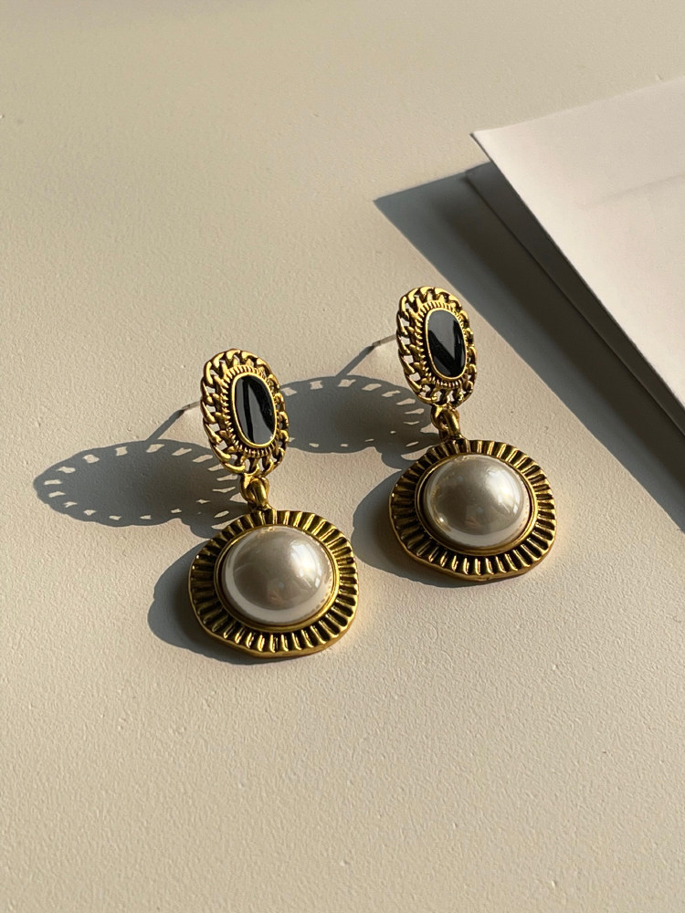 standii手作复古做旧时髦珍珠巴洛克耳环法式百搭耳环