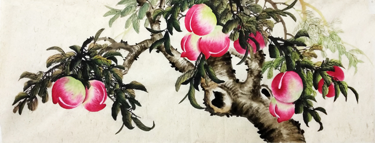 祝寿桃树寿桃宣纸六尺手绘落款精品客厅写意国画